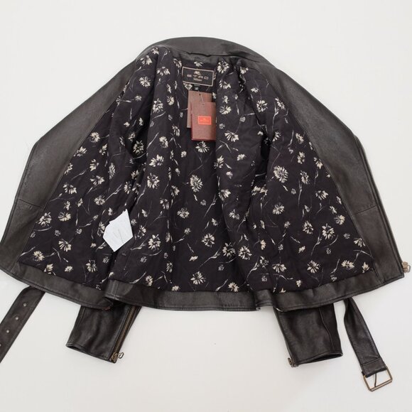 ETRO leather jacket 48 US 12 dragon embroidered black brocade - Picture 4 of 16